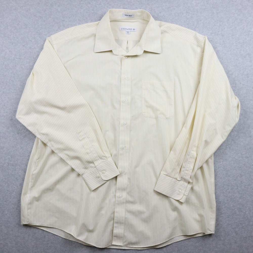 Joseph & Feiss Shirt Mens 18.5 36/37 Non Iron Button Yellow Striped Long Sleeve